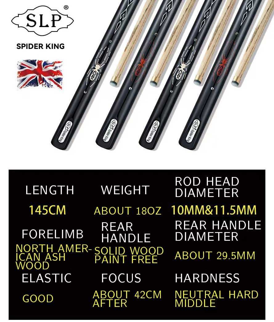 SLP Spider King 10mm 11.5mm Snooker Pool Cue 3/4 Split Cue with Handmade Spider Carving Snooker Cue
